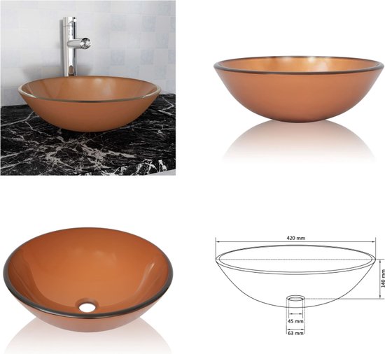 vidaXL Wasbak gehard glas 42 cm bruin - Wastafel - Wastafels - Badkamer Wastafel -... | bol