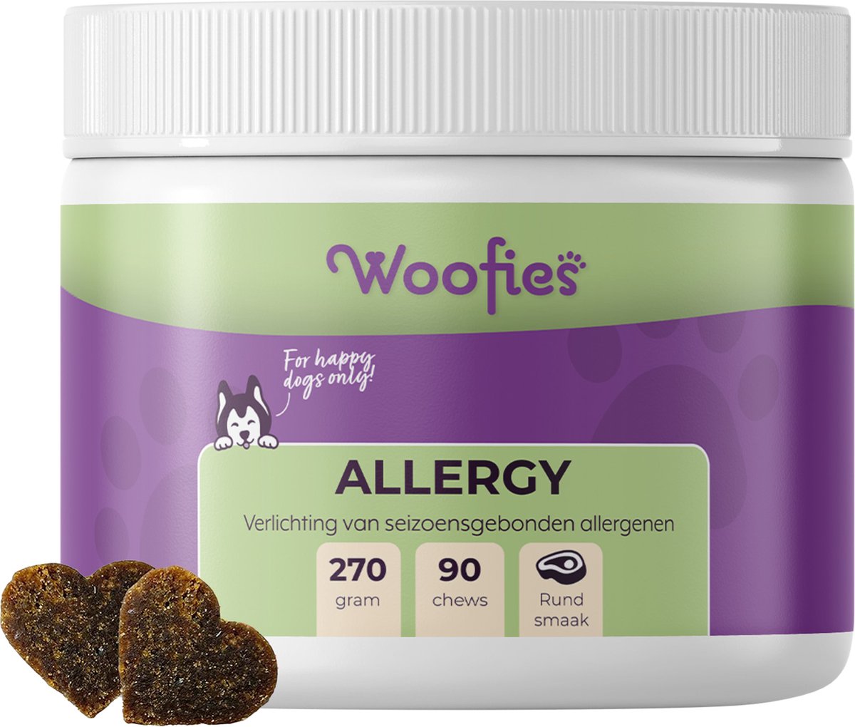 Woofies - Allergie support snoepjes - Tegen allergieën en jeuk, en ter versterking van het immuunsysteem - 90 Chews - Rundersmaak