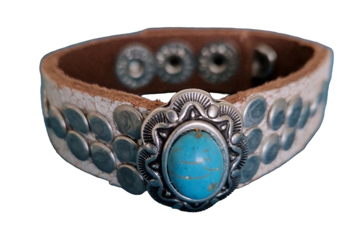 Waitz - Ibiza armband - Wit - met studs - echt leer