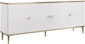 PASCAL MORABITO Buffetkast met 4 deurtjes van mdf en staal - Wit en goudkleurig - SINEAD - van Pascal Morabito L 182 cm x H 73 cm x D 40 cm