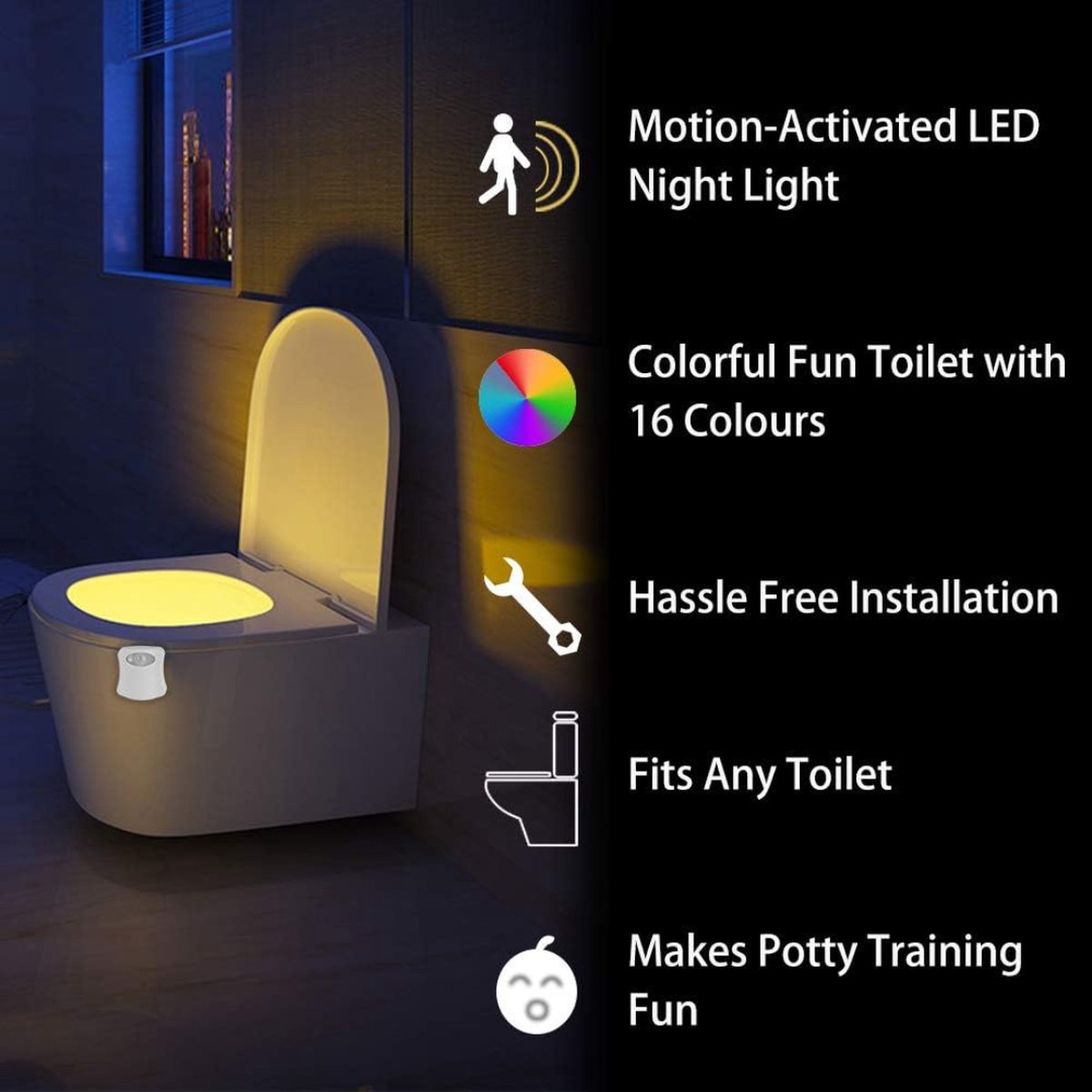 4.5V capteur siège de toilette lumière lampe siège activé automatiquement  16 couleurs 