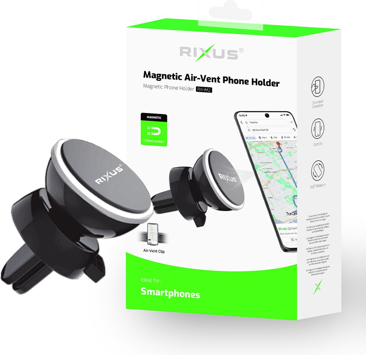 Rixus - Magnetic 360 ° Universele Auto Telefoonhouder - Ventilator houder - Autohouder - 360 ° Rotatie - Optimaal Weergave - Zwart