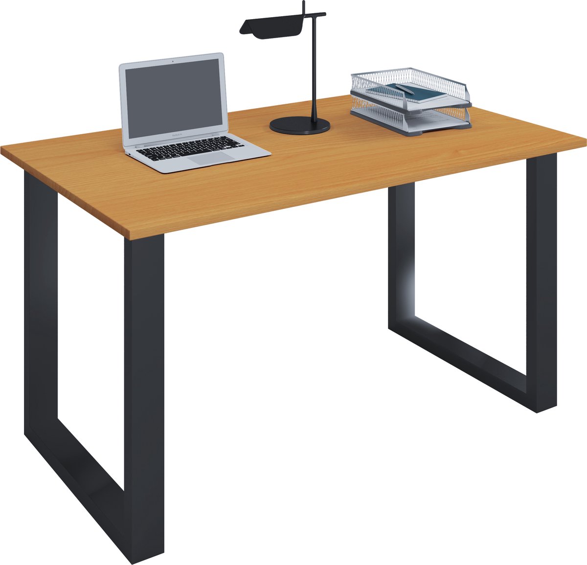 Houten bureau Computerbureau Werkbureau Kantoormeubilair Lona U Aluminium Zilver