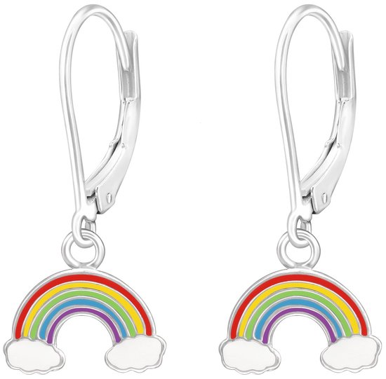 Joy|S - Zilveren regenboog bedel oorbellen - leverback sluiting - kinderoorbellen