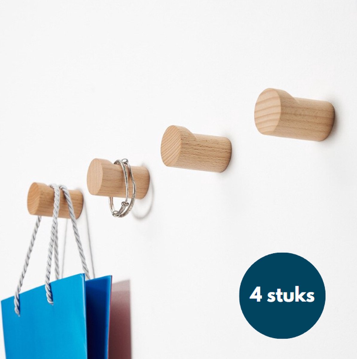 Houten Kapstokhaken - Teak- 4 Stuks - Ophanghaken - Handdoekhaken - Jashaken