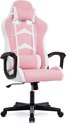 Gaming stoel, bureaustoel met verstelbare hoofdsteun en lumbaalkussen, ergonomische bureaustoel, racestoel met hoge rugleuning, roze