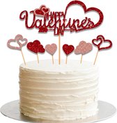 Valentijn Decoratie Taarttopper Bruiloft Valentijn Versiering Cake Topper Hartjes Taart Topper Bruidspaar Rood - 7 Stuks