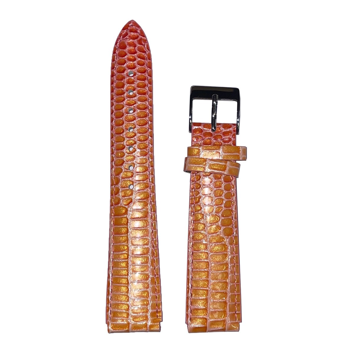 Horlogeband - 20mm - Rood-Oranje - Echt leer in slangen print - Roestvrijstalen gesp