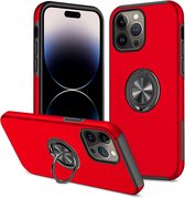 Telefoonhoesje Met Vingerring & Magneet voor Telefoohouders - Hoesje Geschikt voor: iPhone 14 Pro Max - Anti-drop harde cover - Rood