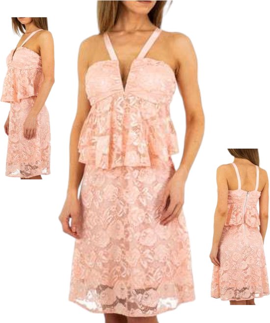 Voyelles jurk ibiza style roze aangenaam zacht kant M