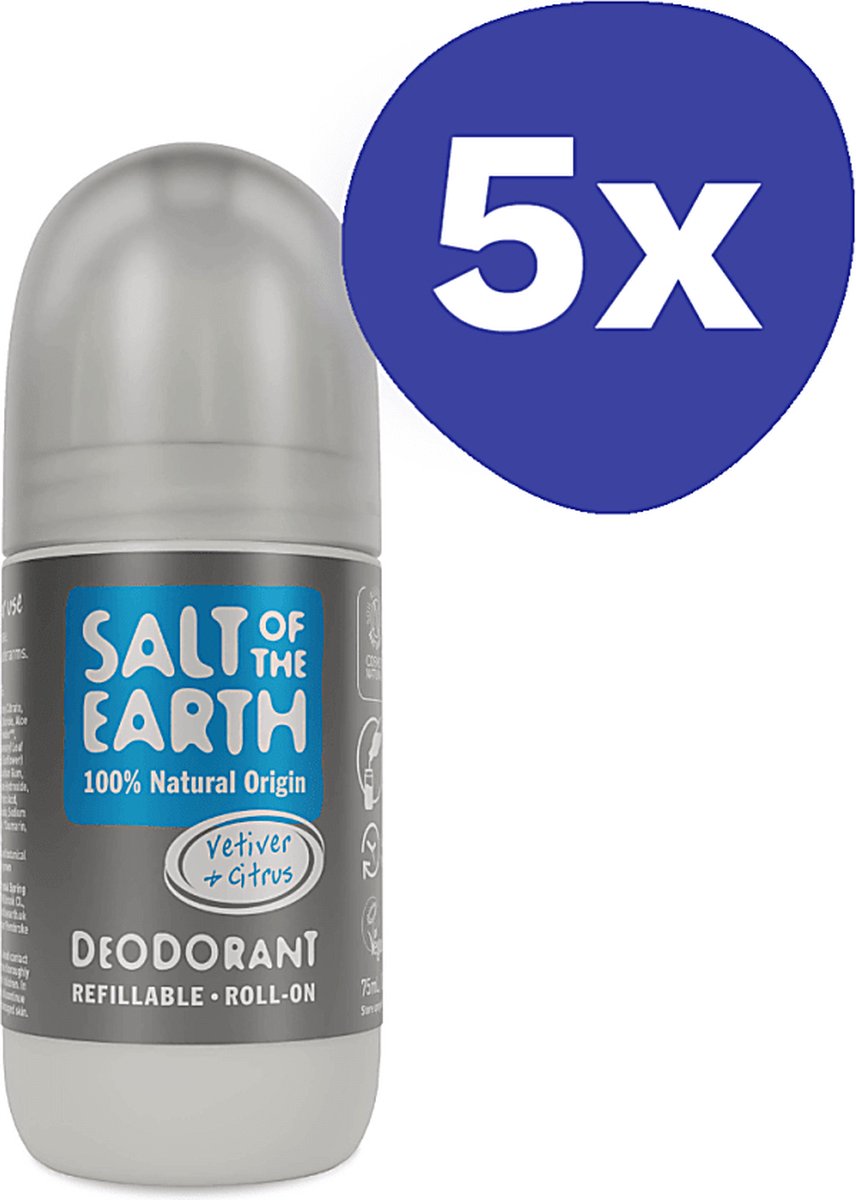 Goedkoopste Salt of the Earth Hervulbare Roll-on Deodorant - Vetiver & Citrus (5x 75ml