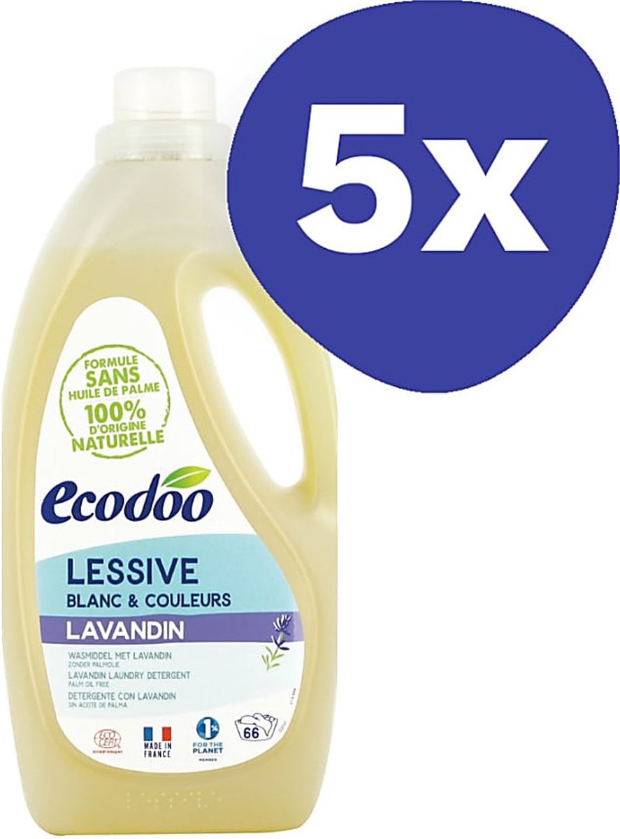 Ecodoo Vloeibaar Wasmiddel Geconcentreerd Lavendel (66 wasbeurten) (5x 2L)