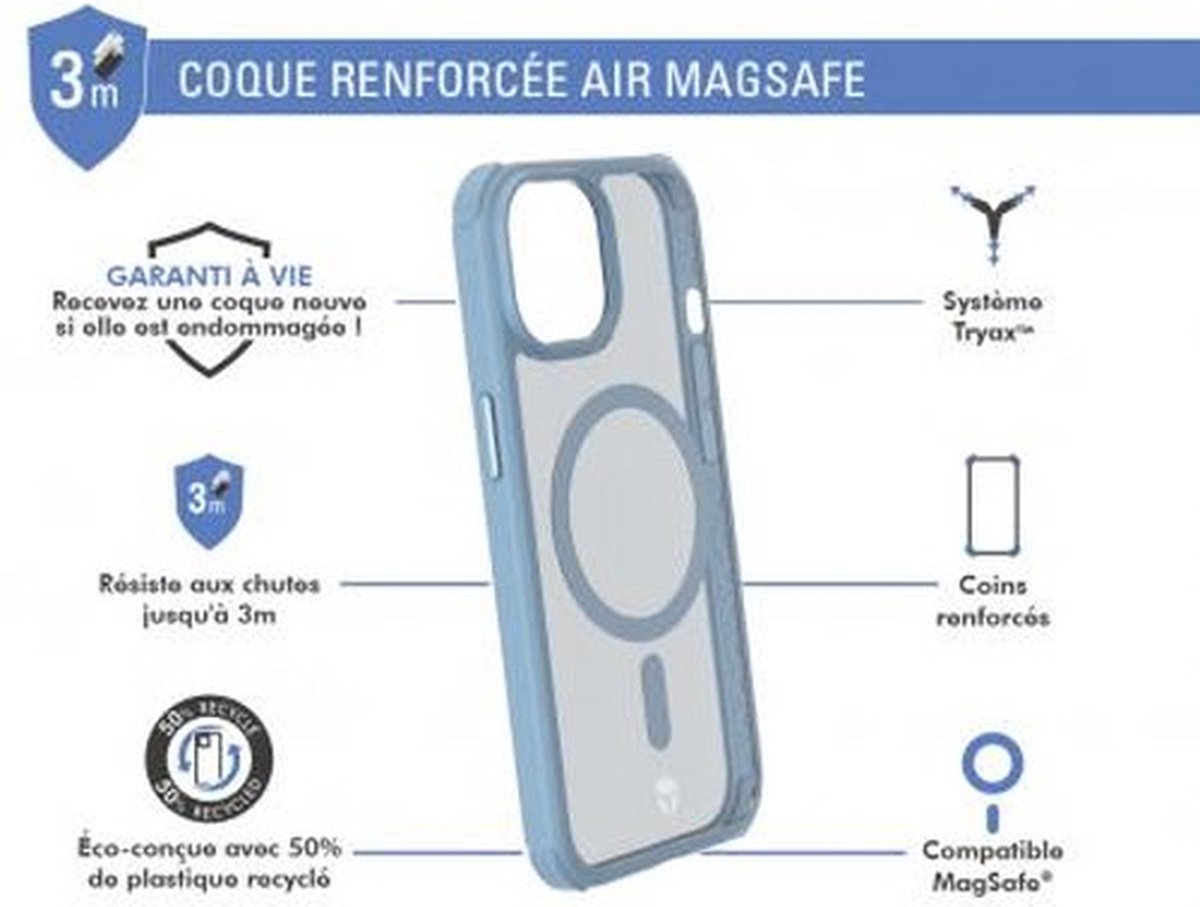 Bigben Connected, AIR FROST MagSafe versterkte hoes voor iPhone 15 Plus, Blauw