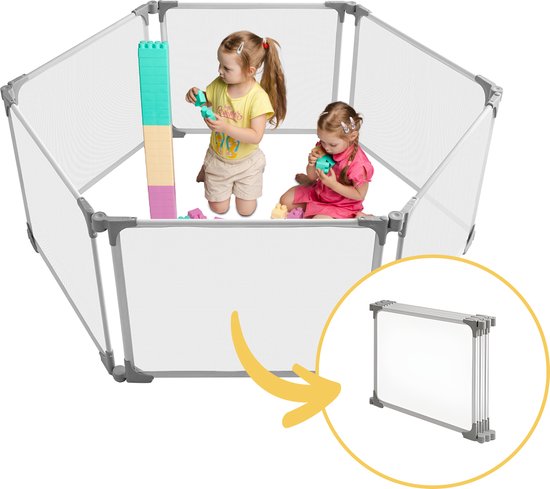 Grondbox Baby - Baby Speelbox - Grondspeelbox Grijs - Playpen - Opvouwbare Baby Box - Speelmat met Hekje 72 cm hoog