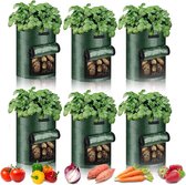 Potato Growing Bags, 6 stuks 37,8 l waterdichte PE-groenteplantenzakken met zichtbare klep en handvat voor tomaten, aardappelen, wortelen, binnen en buiten (25 liter)