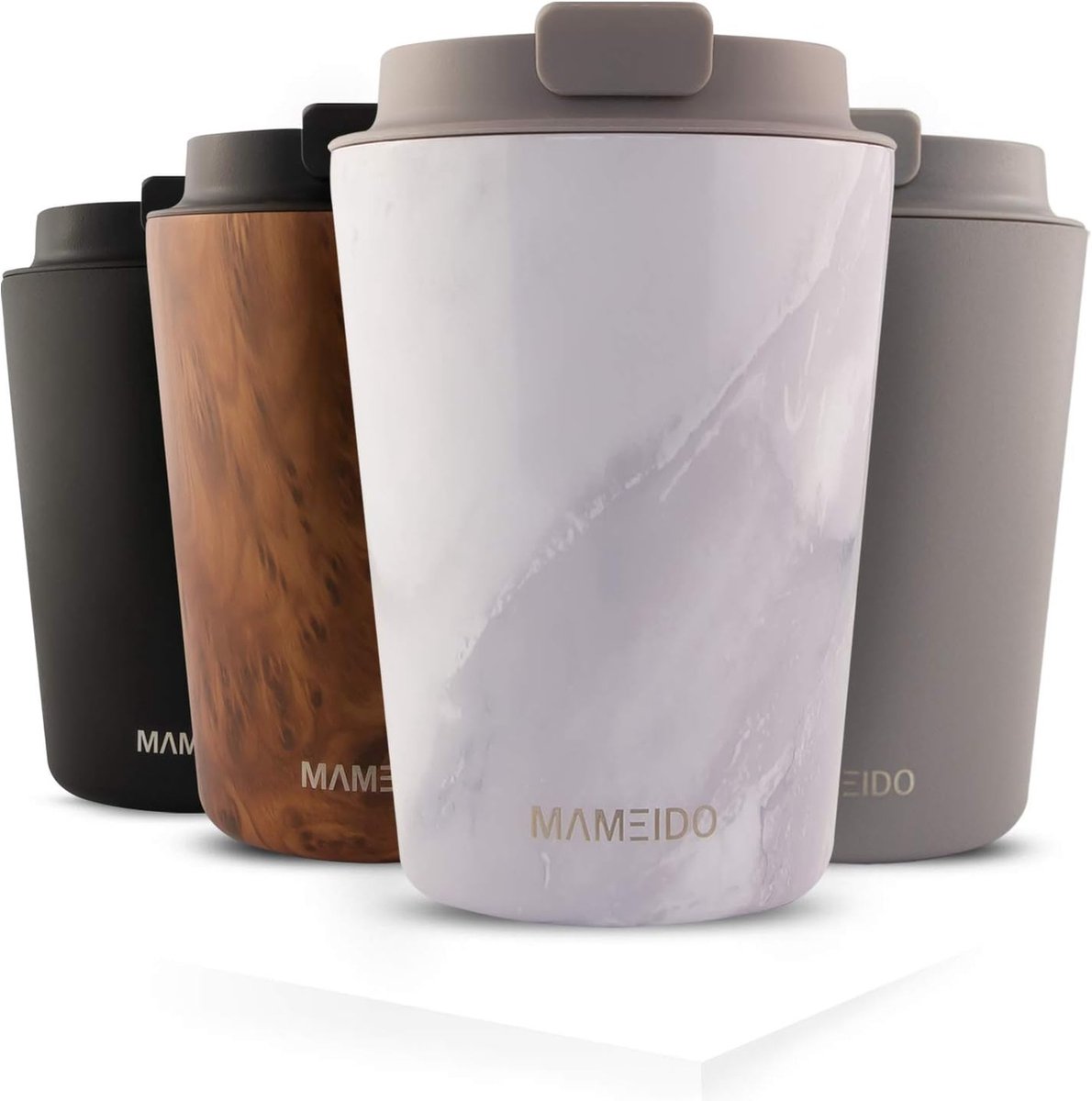 Thermosbeker 350 ml, 470 ml & 700 ml, dichte koffiebeker voor onderweg van roestvrij staal, dubbelwandig geïsoleerd, lekvrij - Coffee-to-go beker warm houden (White Marble, 0,35 l)