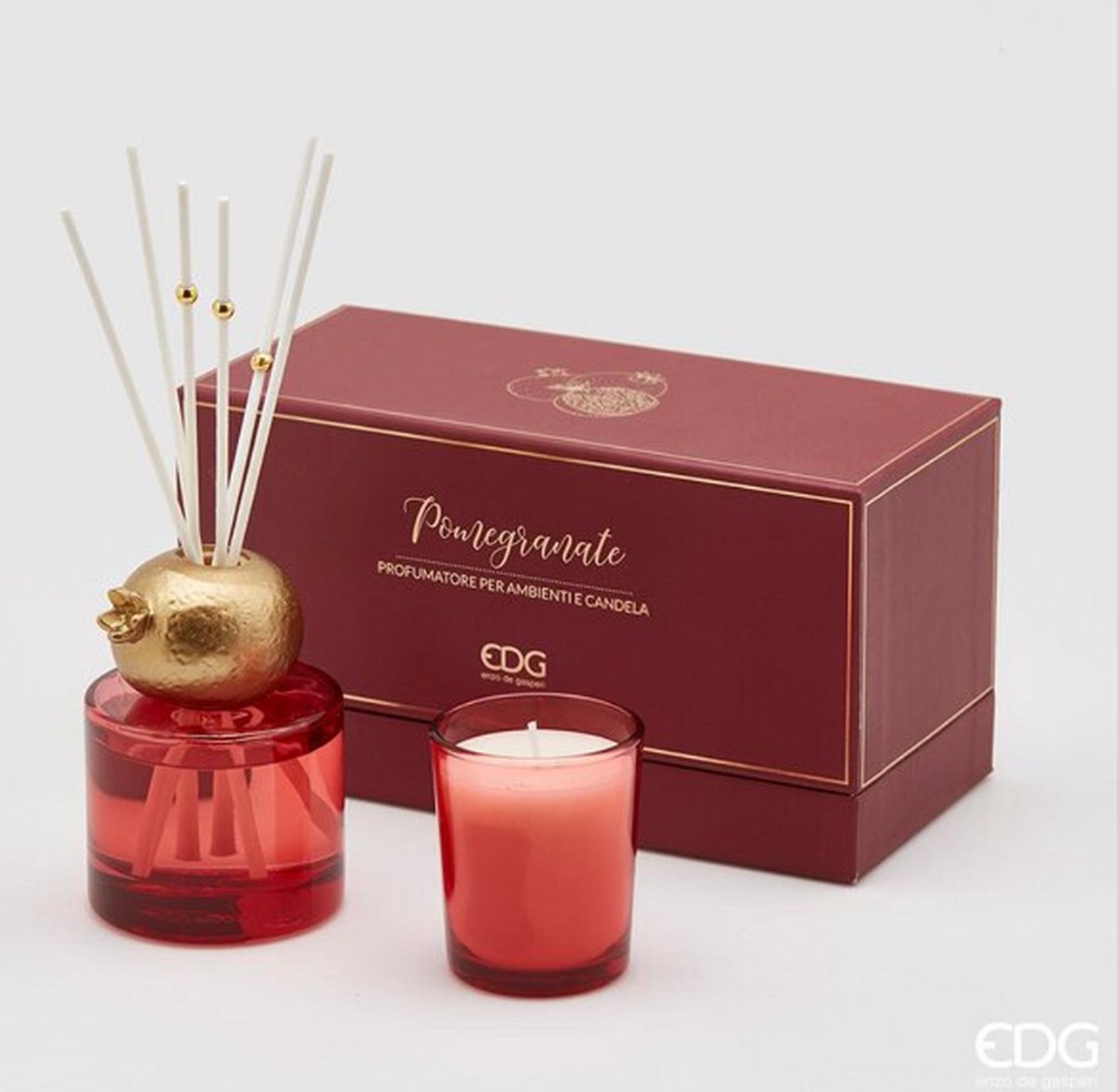 EDG Enzo De Gasperi Giftset geurstokjes en kaars 100ml Pomegranate
