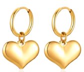 BY-ST6 Stalen oorbellen met hanger hartjes goudkleurig