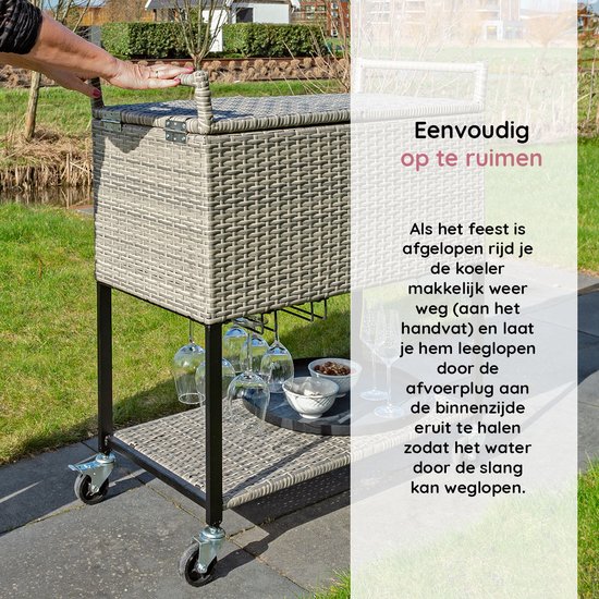 AXI Country Cooler Wicker Bruin - Koeler met wielen - 76L inhoud - Koelbox met aftapkraan van Axi — afbeelding 3