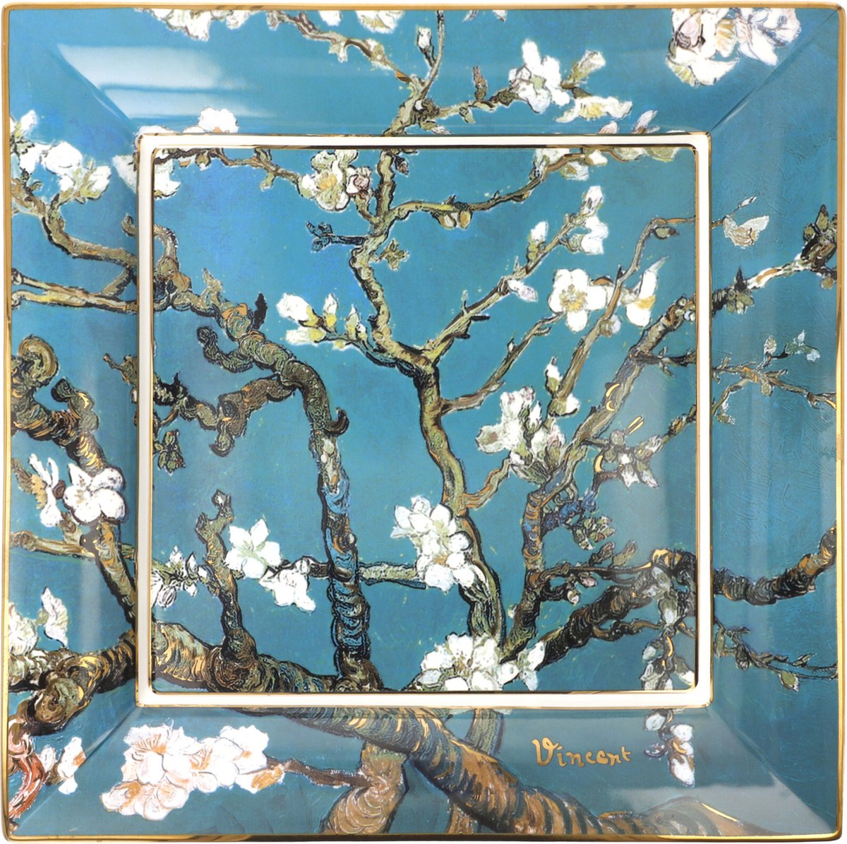 Goebel - Vincent van Gogh | Schaal Amandelboom blauw | Porselein - 30cm - met echt goud