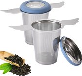 Passoire à thé pour thé en vrac, 2 pièces, en acier inoxydable 18/8, avec couvercle, filtre à thé à mailles extra fines avec double poignée et grand panier pour tasse, théière, mug, pichet