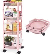 Bol.com Opbergwagen 4-laags metalen rolwagen met manden en afsluitbare wielen plantaardig roterend opbergrek voor woonkamer en b... aanbieding