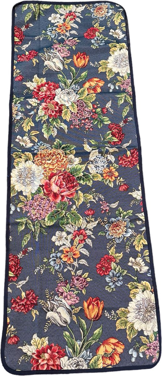 Tafelloper - donkerblauw met kleurige bloemen - Kate Navy - Loper 140 cm