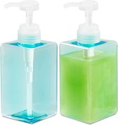 Zeeppompje-PETG - 2 stuks- Zeepdispensers - Zeeppompje vrijstaand - Transparant blauw- Keuken - Badkamer - Toilet- 450mL-Shampoo douchegel dispenser