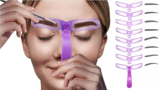 Foto: 8 stuks wenkbrauwsjablonen voor beginners herbruikbare doe het zelf wenkbrauwstempels voor 3 minuten make up purple 