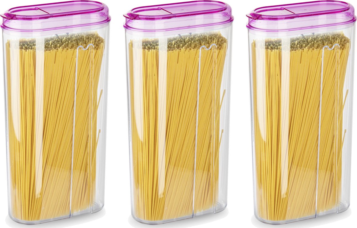 Plasticforte Voedselcontainer strooibus - 3x - roze - 2350 ml - kunststof - voorraadpotten