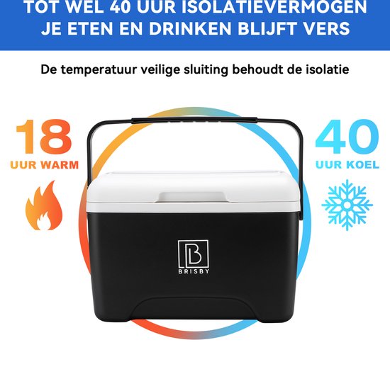 Brisby Kleine Koelbox 8 Liter – Zwart – Tot 40 uur isolatie – 2 koelelementen vergrendeld in deksel – Compact voor lunch en onderweg – Frigobox van Brisby — afbeelding 4