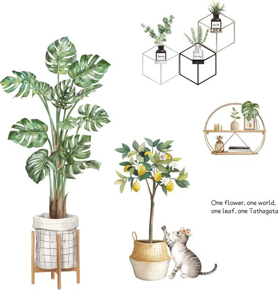 Muursticker - kat fruitboom planten - kinderkamer inspiratie - wanddecoratie - Boho