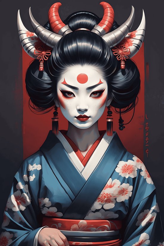 Geisha Poster | Demoon | Japanse Art | Oriental Poster | Wanddecoratie | 51x71cm | B2 Poster | Muurposter | MT | Geschikt om in te lijsten