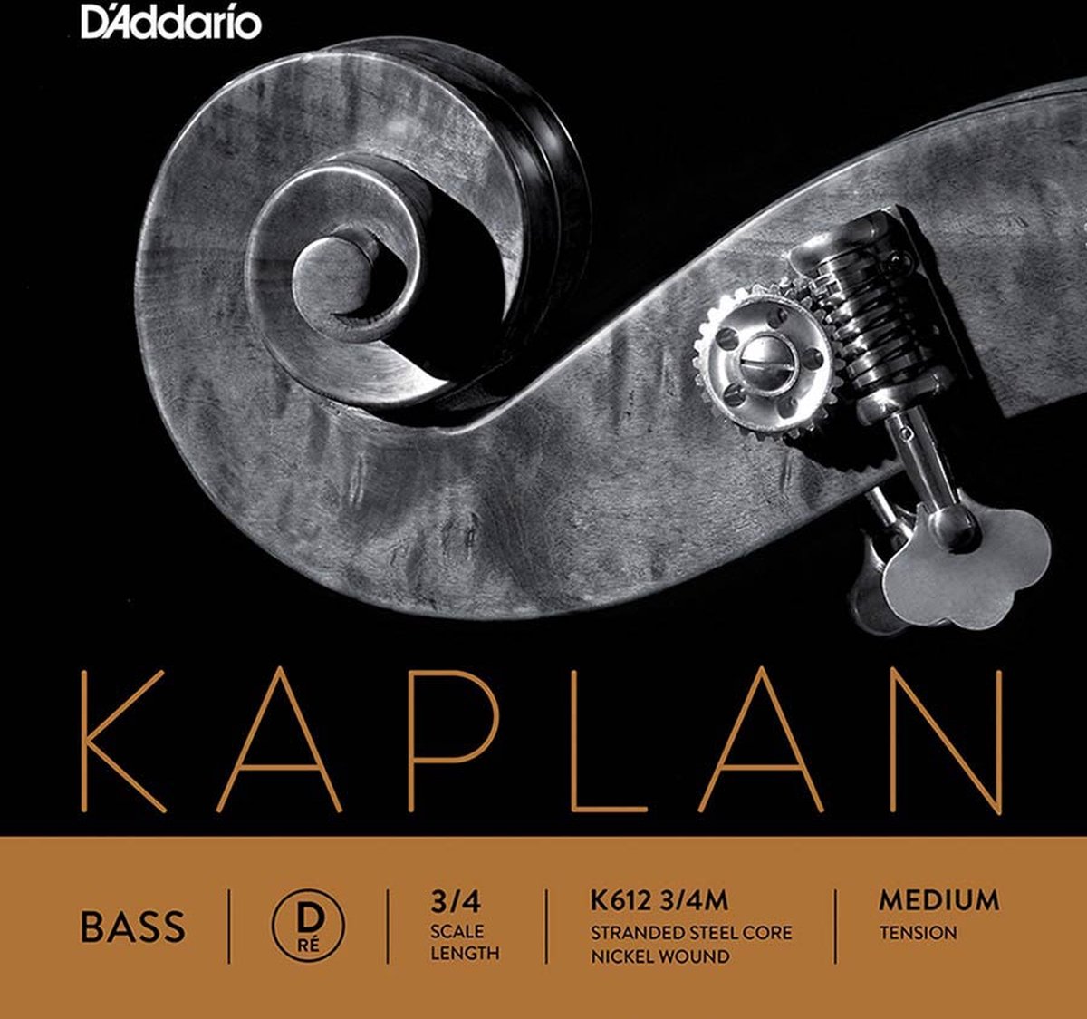 D'Addario K612-34M double bass string D-2 3/4, medium, stranded steel, nickel wound