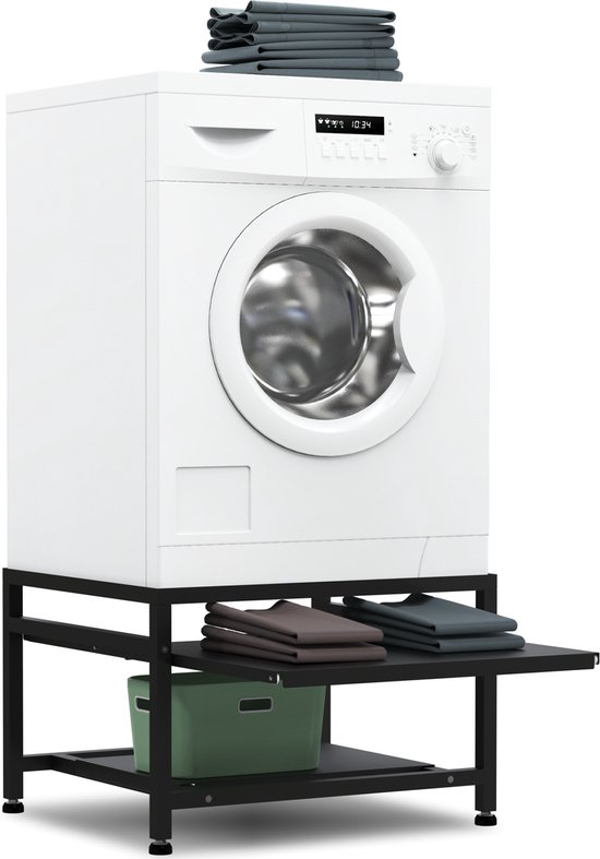 Bodo® - Rehausseur de machine à laver - Rehausseur de machine à laver avec étagère extensible - Meuble de machine à laver - Socle de machine à laver - Universel - Zwart