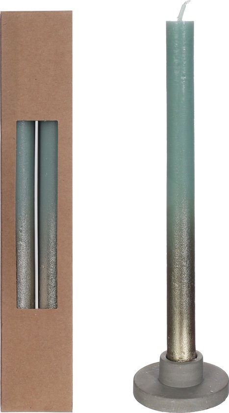 Vela dinerkaars eucalyptus met goud spray - diverse kleuren - set 2 kaarsen - Ø2.1 en hoog 25cm - tafelkaars - kaarsen - dinerkaarsen