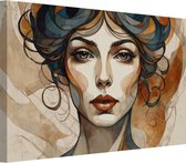 Vrouw art deco - Mensen schilderij - Schilderijen canvas vrouwen - Muurdecoratie landelijk - Canvas schilderij - Muurdecoratie slaapkamer - 70 x 50 cm 18mm