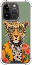 Casimoda® hoesje - Geschikt voor iPhone 13 Pro - Luipaard Hipster - Shockproof case - Extra sterk - TPU/polycarbonaat - Groen, Transparant