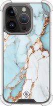 Casimoda® hoesje - Geschikt voor iPhone 13 Pro - Marmer Lichtblauw - Shockproof case - Extra sterk - TPU/polycarbonaat - Blauw, Transparant