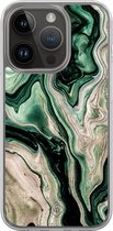 Casimoda® hoesje - Geschikt voor iPhone 13 Pro - Groen marmer / Marble - 2-in-1 case - Schokbestendig - Marble design - Verhoogde randen - Groen, Transparant