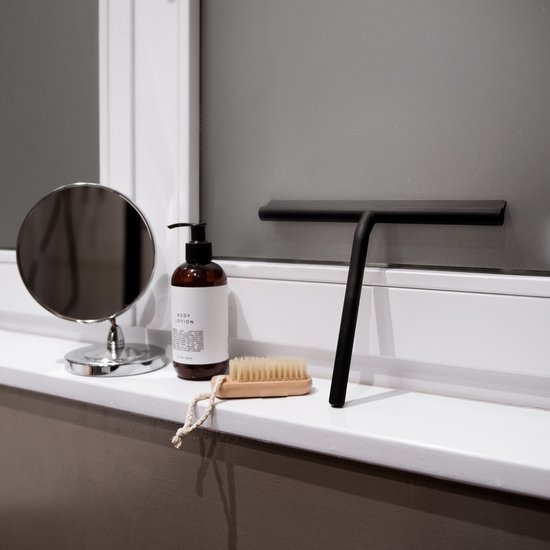 Essuie-glace de douche Zwart avec système de suspension - Accessoires de vêtements pour bébé de salle de bain - Essuie-glace de fenêtre - Extracteur de Douche- Silicone - 21cm x 16cm