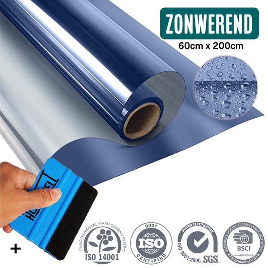 Homewell Sun Protection Window Film Effet Miroir - HR++ Antireflet - Autocollant et Isolant - Blauw 60x200