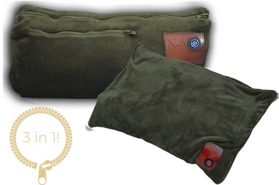 Nikki.Amsterdam | The.Wrap | Green | Groen | Draadloos | Incl. 10.000 mAh Powerbank | Infrarood | Warmtekussen | 3 functies | Nekkussen | Handwarmer | Zitkussen | Lendenkussen | Lendenrol | Kruik | Gebruiksduur: tot 14 uur