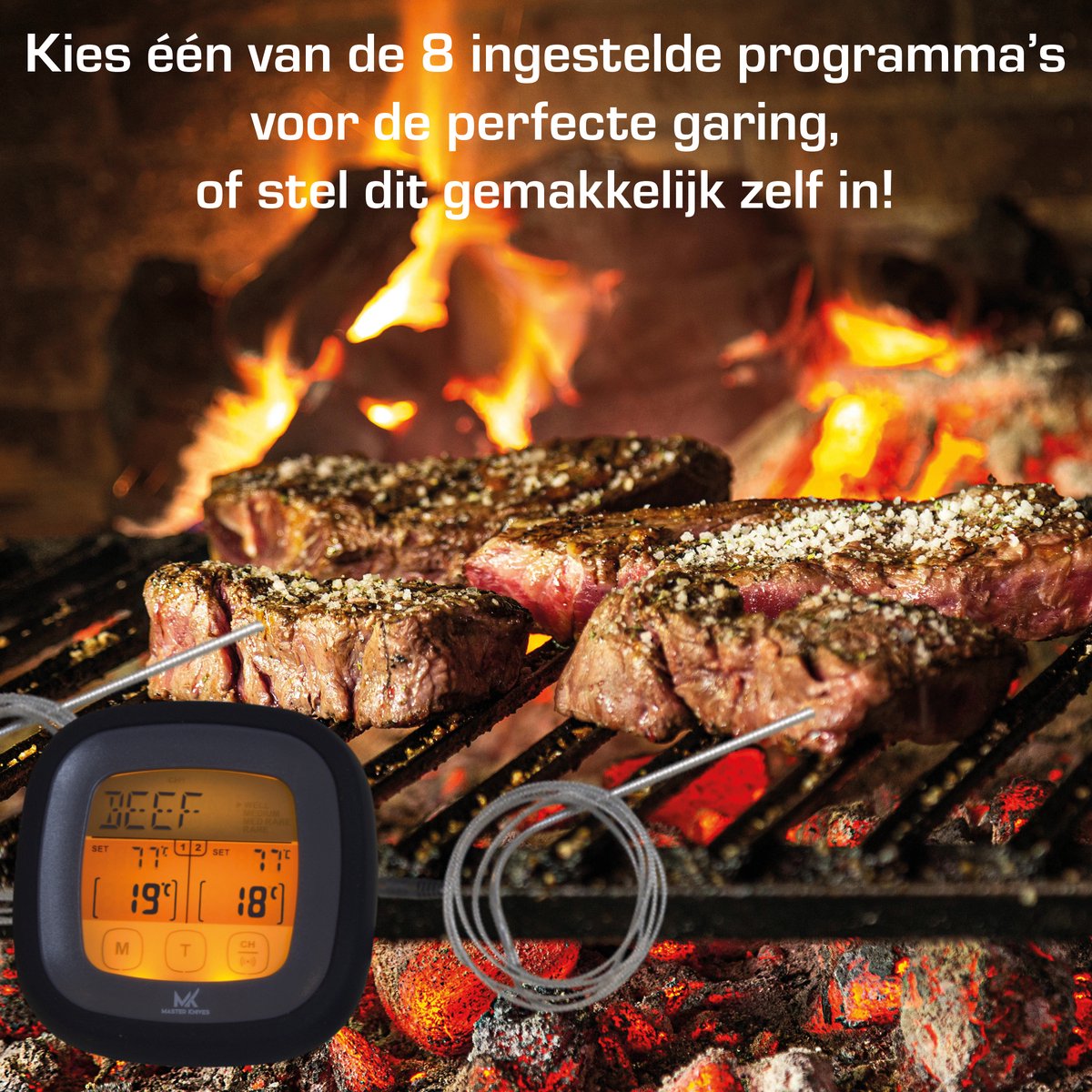 Master knives Digitale BBQ Thermometer met 2 Meetsondes - Vleesthermometer met Timer - Keukenthermometer tot 250 Graden — cadeau in Kookcadeaus - foto 6