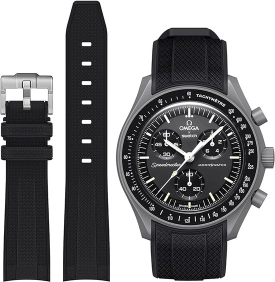 MoonSwatch - Omega - Swatch - Rolex - SEIKO - Speedmaster - Rubberen horlogeband met perfecte pasvorm - 20mm - Zwart - Pretty Goods