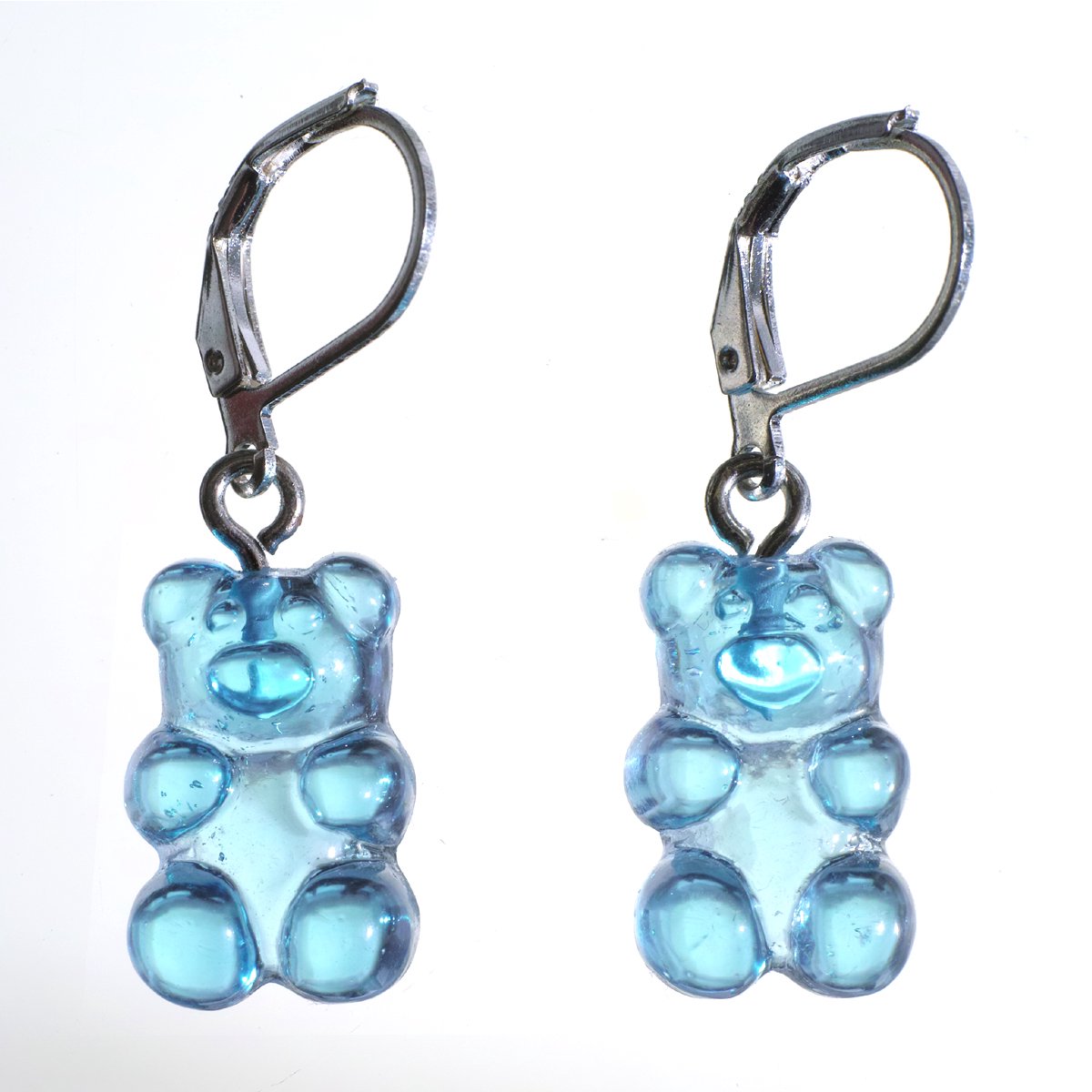 Zilveren oorbellen Gummy Bear blauw