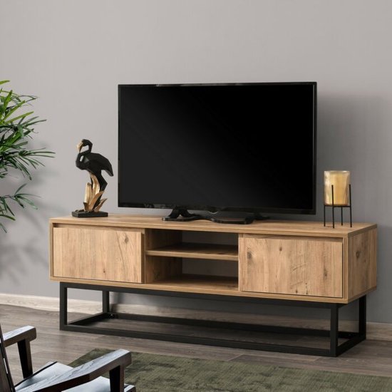 Asir Tv -stand - Zwart Pijnboom - 140 x 50 x 40 cm