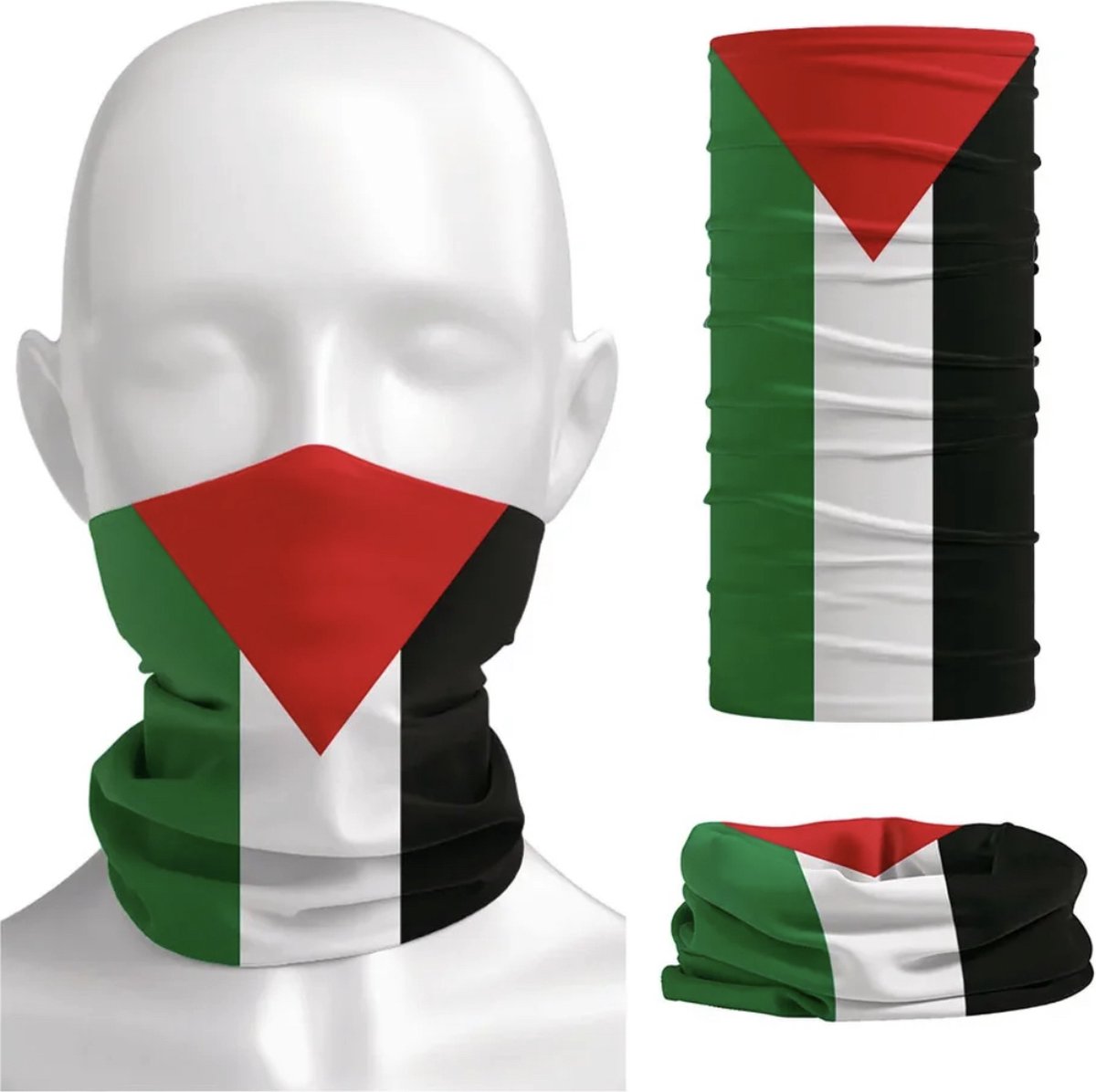 Drapeau palestinien 90x150 cm + Kufiya aux couleurs palestiniennes  Rouge/Vert/ Wit/