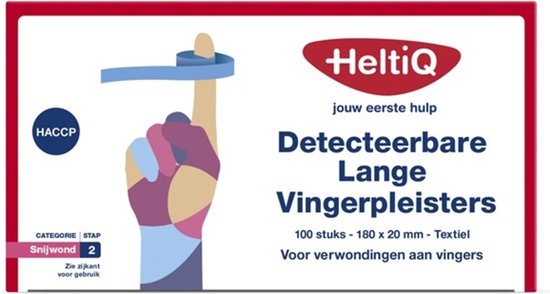 Foto: Heltiq vingerpleisters detecteerbaar 180x20 mm textiel pe 100 stuks blauw