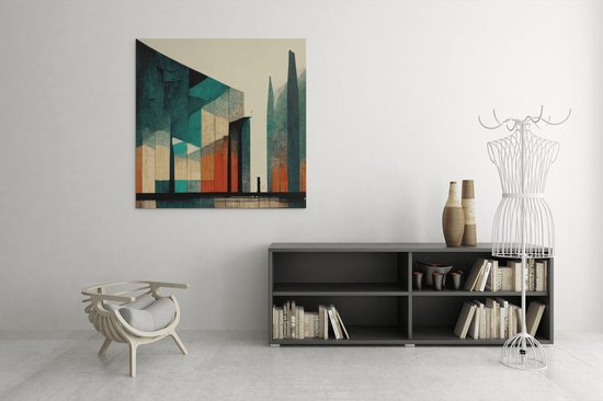 Canvas Schilderij - Abstract - Wanddecoratie - Groen - Rood - 40x40x2 cm